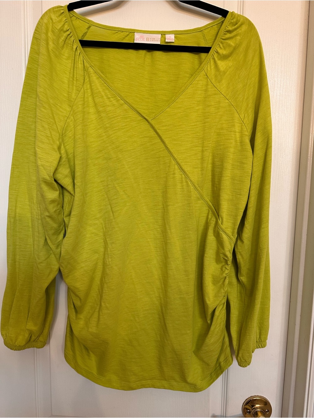 Belle by Kim Gravel Lime Green Long Sleeve V-Neck Wrap Top